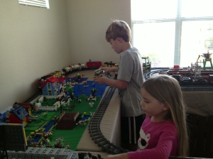 Micah and Emmy playing in Lego Land
